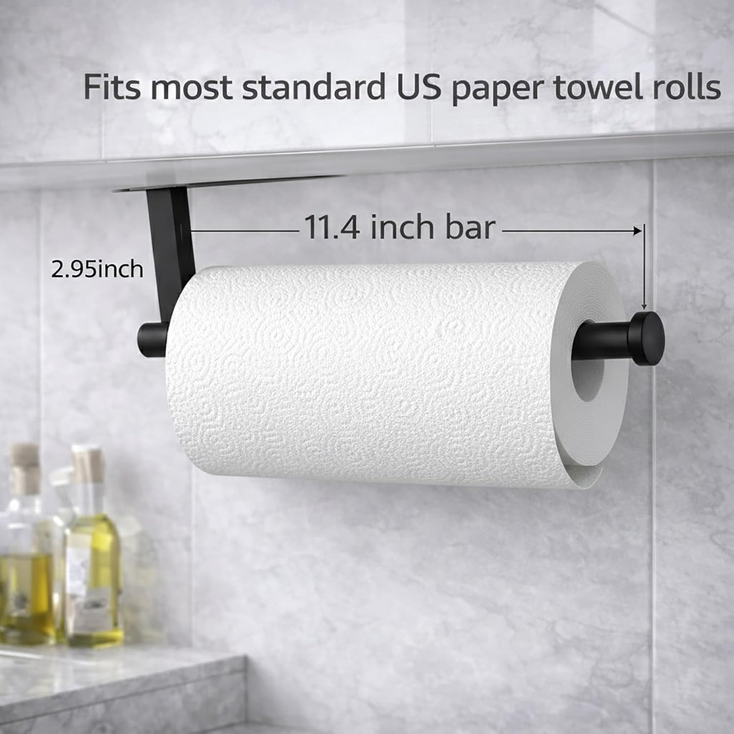 Skiennix Paper Towel Holder - Self-Adhesive or Screw Mount - Black SUS304 Stainless Steel for Kitchen & Bathroom