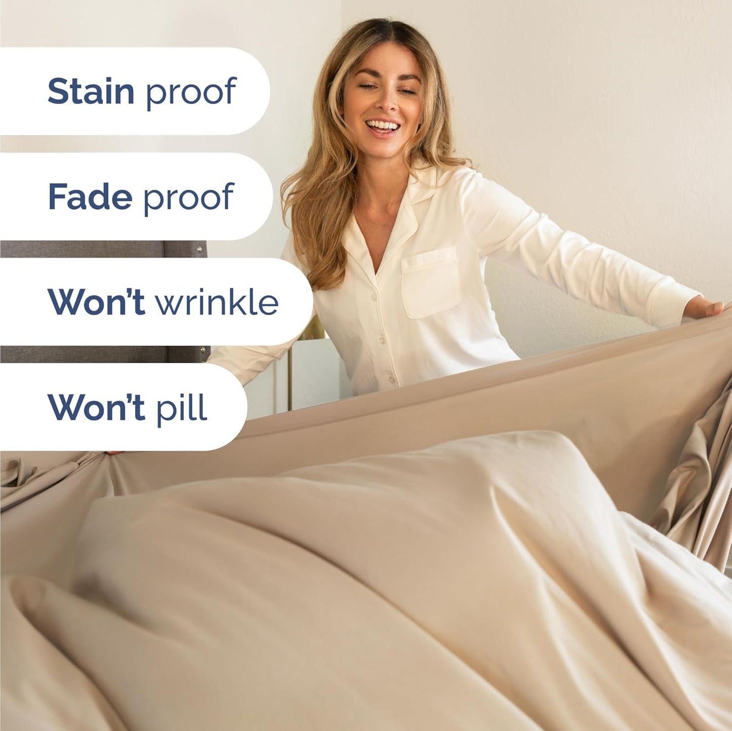 Skiennix Twin Size Sheet Set - Comfy Cooling Bed Sheets - Ultra-Soft, Deep Pockets, Wrinkle-Free - Oeko-Tex Certified, Cream