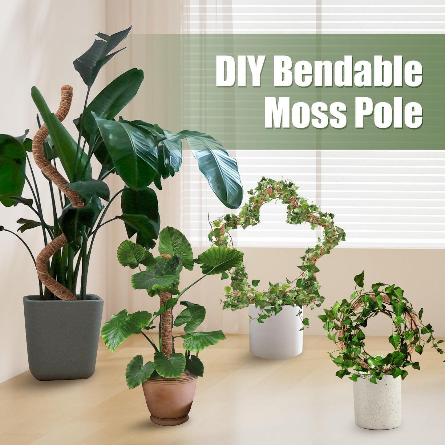 Skiennix 63-Inch Bendable Moss Pole - 2 Pack Handmade Support Stakes for Climbing Plants