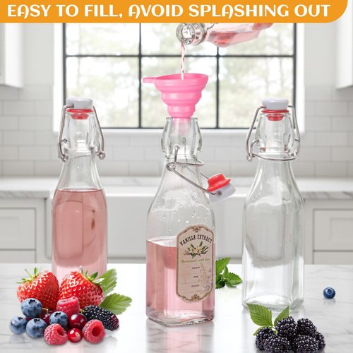 12 Pack 8oz Swing Top Glass Bottles, Square Flip Top Glass Bottles with Airtight Lids for Vanilla Extract, Home Brewing, Kombucha, Vinegar, beer, soda, beverages - Included Complete Brewing Kit