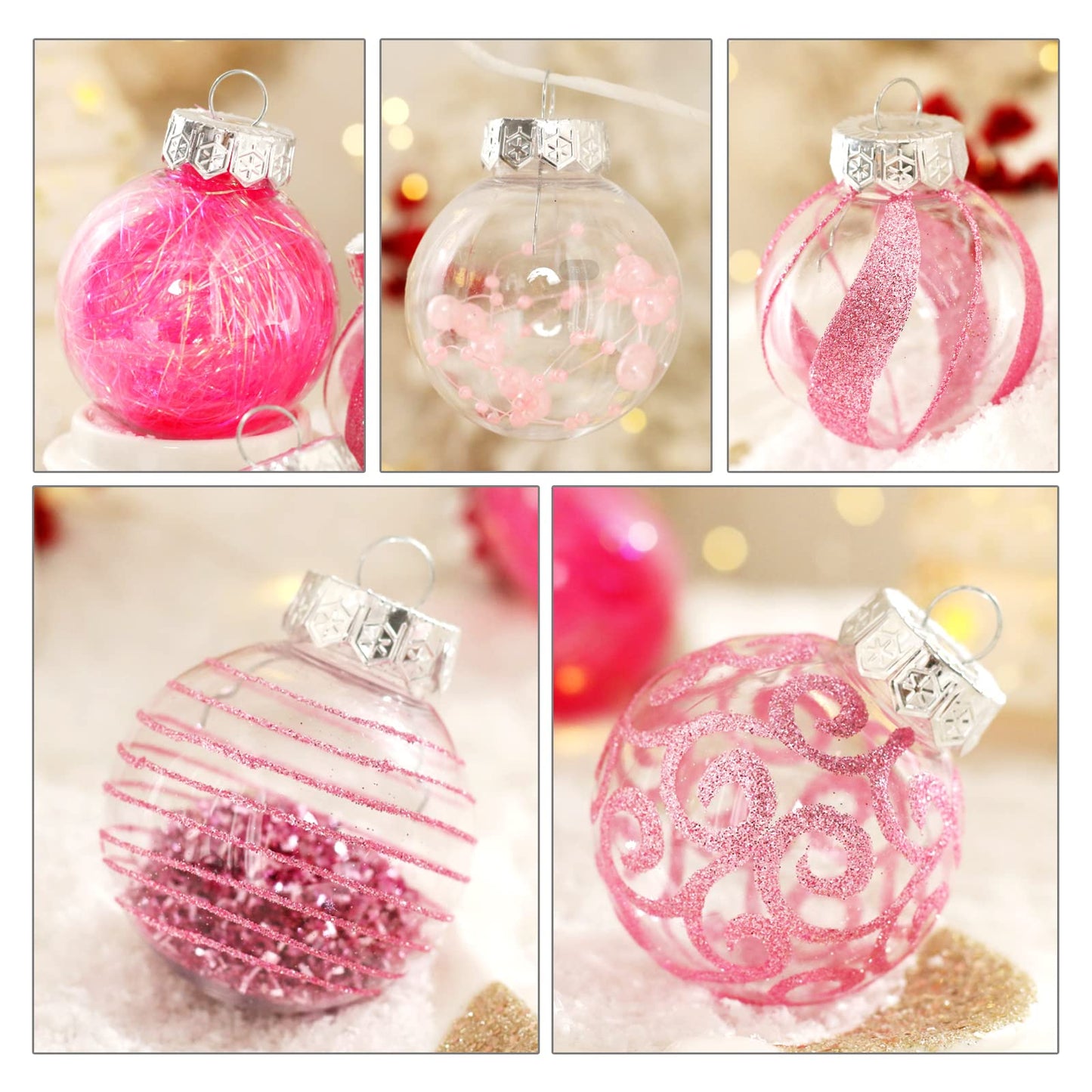 BSTCRAFT 60MM/2.36" Purple Clear Christmas Ornaments Set, 30pcs Shatterproof Delicate Baubles for Xmas Tree, Halloween, Indoor/Outdoor Decor