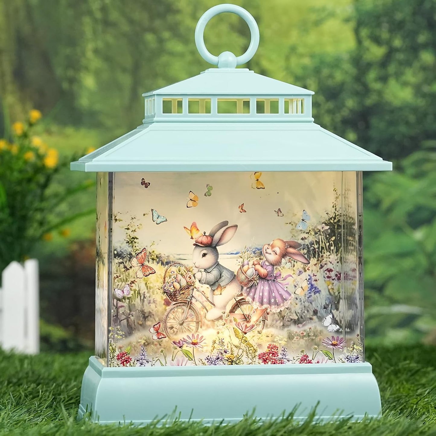 Regine Switzerland Easter Snow Globe Lantern - Illuminated Bunny Egg Decor with Timer | Glitter Spring Tabletop Decoration