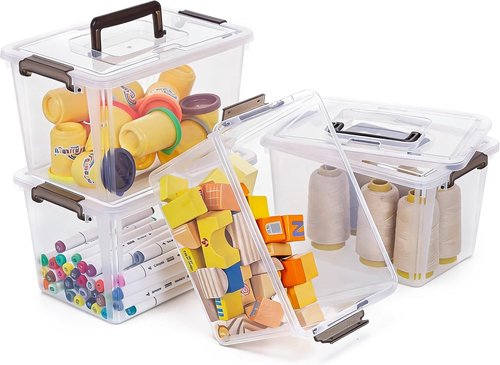 ITYLIFE Clear Plastic Storage Bins - 4 Pack with Latching Lids & Handles | Stackable Organizing Containers for Toys, Crafts, Tools