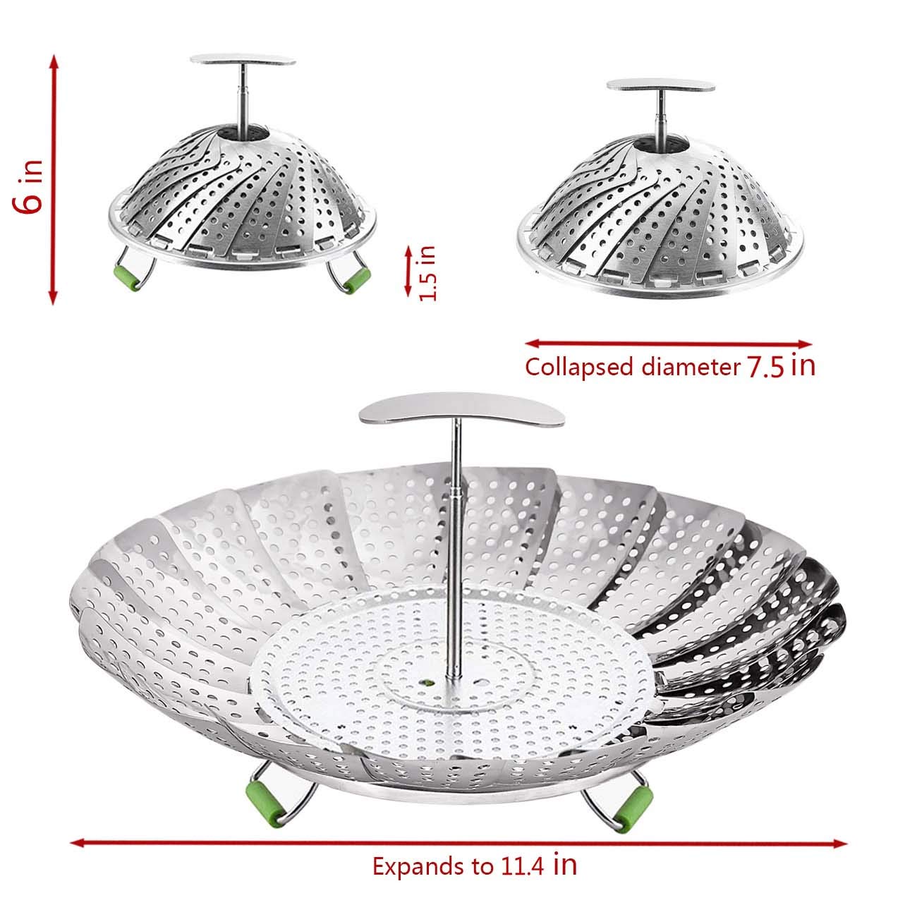LHS Steamer Basket, Stainless Steel Vegetable Steamer Basket Insert for Veggie Fish Seafood Cooking, Expandable to Fit Various Size Pot (7.5" to 11.4") L