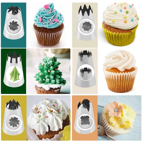 12PCS Large Piping Tips Set, Stainless Steel frosting tips with Reusable Pastry Bag, Cake Decorating Tips Set for DIY Pastry Dough, Cookie, Cupcake, Cake