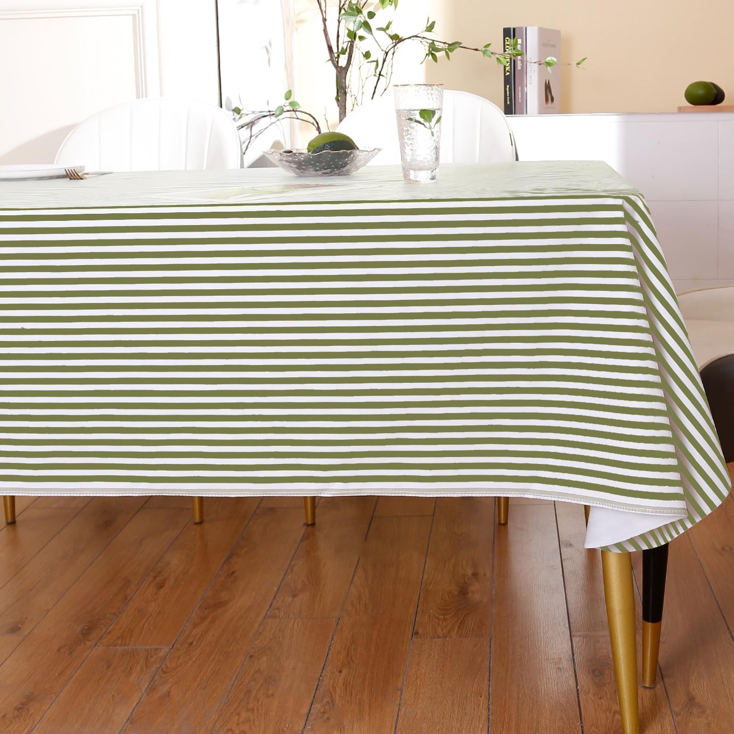 Walrus Heavy Duty Vinyl Tablecloth with Flannel Backing Waterproof Oil-Proof Plastic Table Cloth Stain-Resistant Wipeable Rectangle or Square Table Cover for Indoor and Outdoor (Stripe, 52X70 Inch)