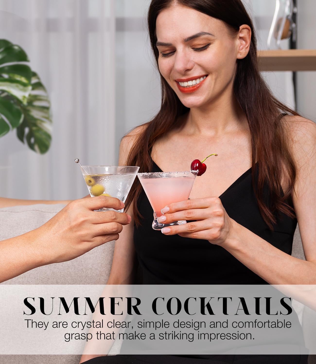 LUNA & MANTHA Martini Glasses Set of 2, Stemless Martini Cocktail Glasses for Margarita, Manhattan, Cosmopolitan, Home Bar, Evening Parties, Birthdays, Housewarming Gift, Crystal Clear 8 OZ