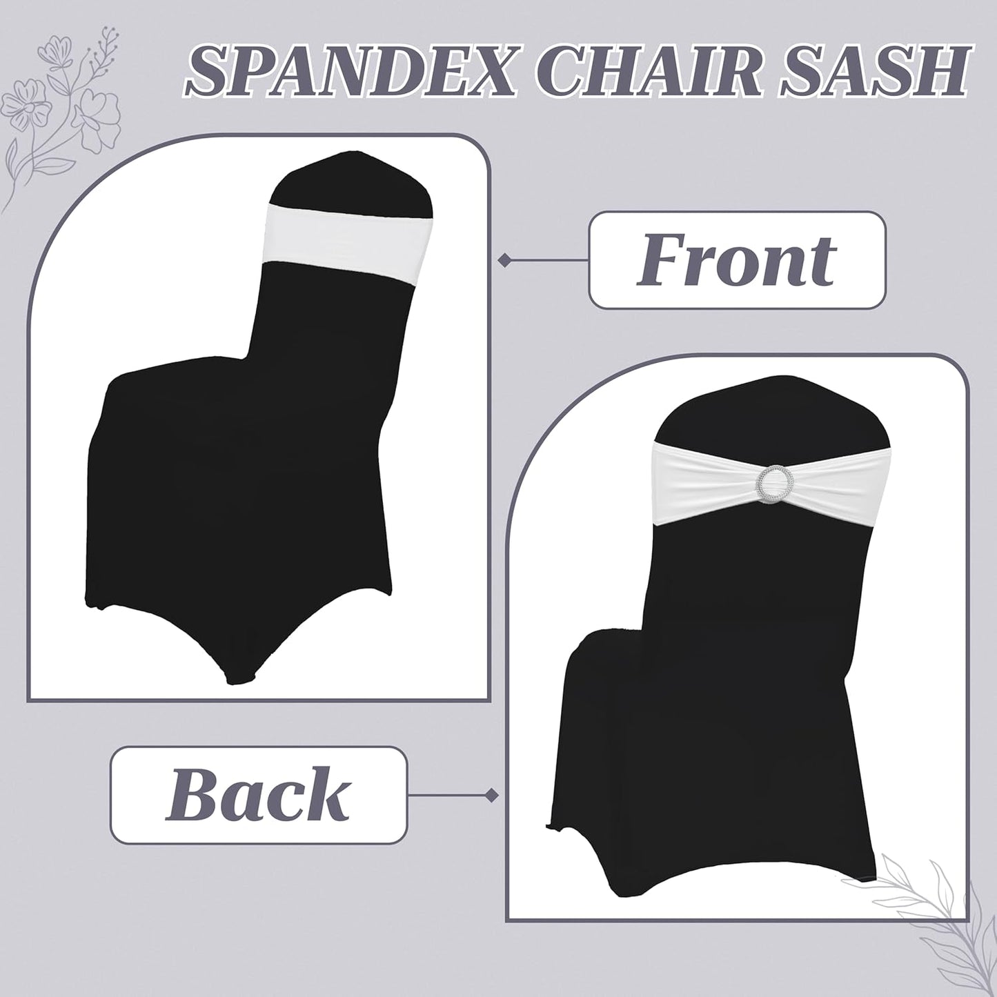 MDS Spandex Chair Sashes - Universal Fit Elastic Stretch Bands with Buckle Slider Bow | 150 Pack - White