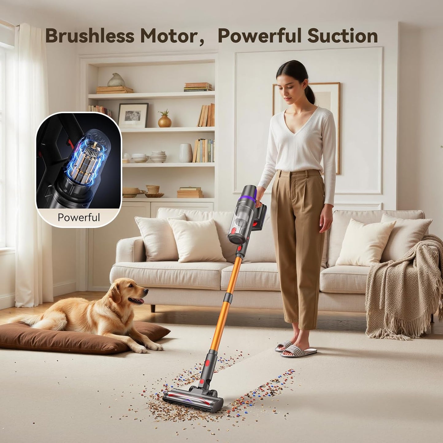 TechRise Cordless Vacuum Cleaner - 500W Stick Vacuum with Anti-Tangle Brush | 60-Min Runtime, LED Display, Lightweight for Hardwood & Carpet