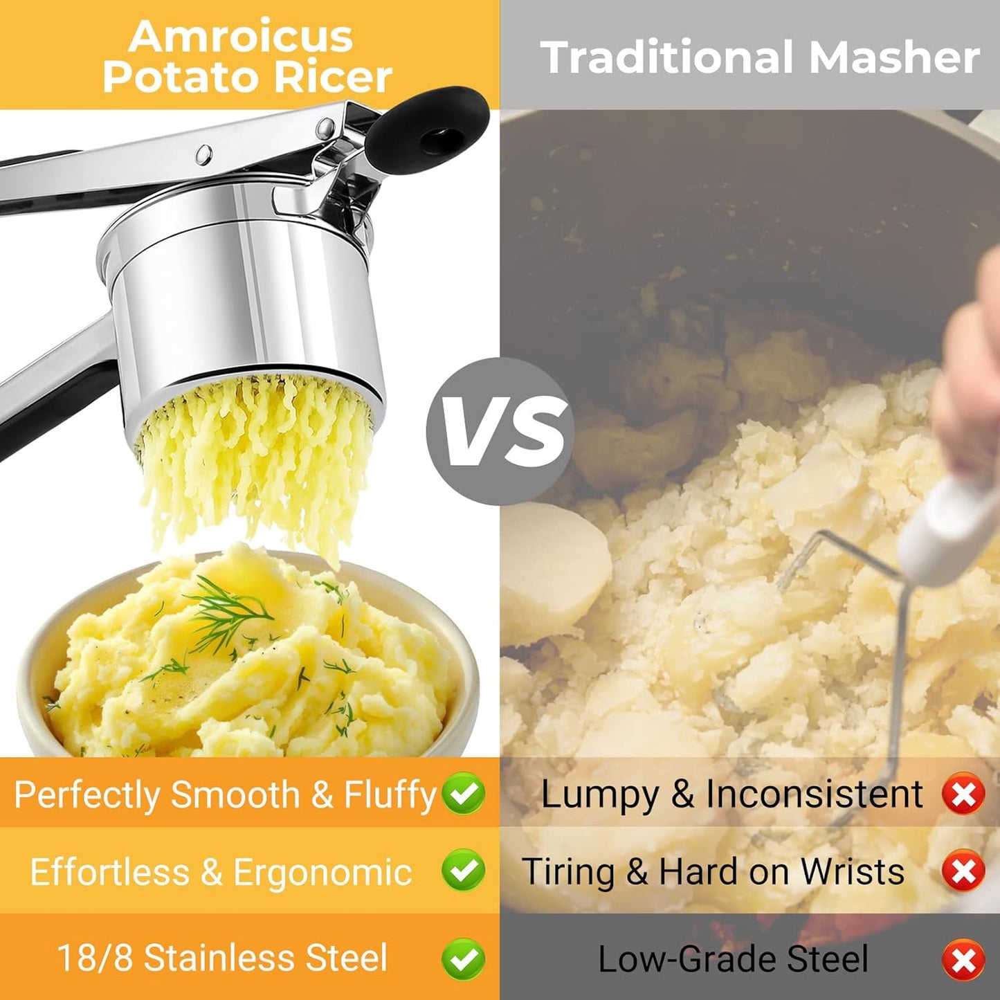 Stainless Steel Potato Ricer by [Brand Name] - Heavy Duty Masher with 3 Interchangeable Discs | Perfect for Mashed Potatoes & Spaetzle