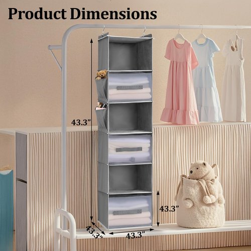 BIEBOS 6-Tier Hanging Closet Organizer with Drawers and Side Pockets – Versatile Closet Storage for Shoes, Hats, Belts, and Purses