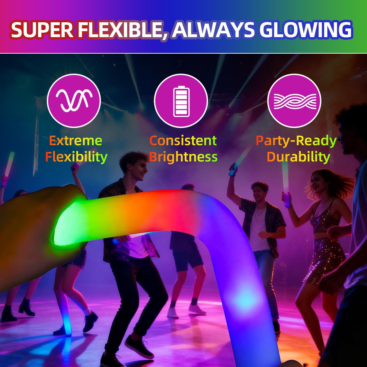 Blu7ive 20 PCS Foam Glow Sticks Party Favors led foam sticks 3 Modes Light Up Glow Sticks Multicolor glow in the dark party supplies,DJ Wands, Concert, Birthdays