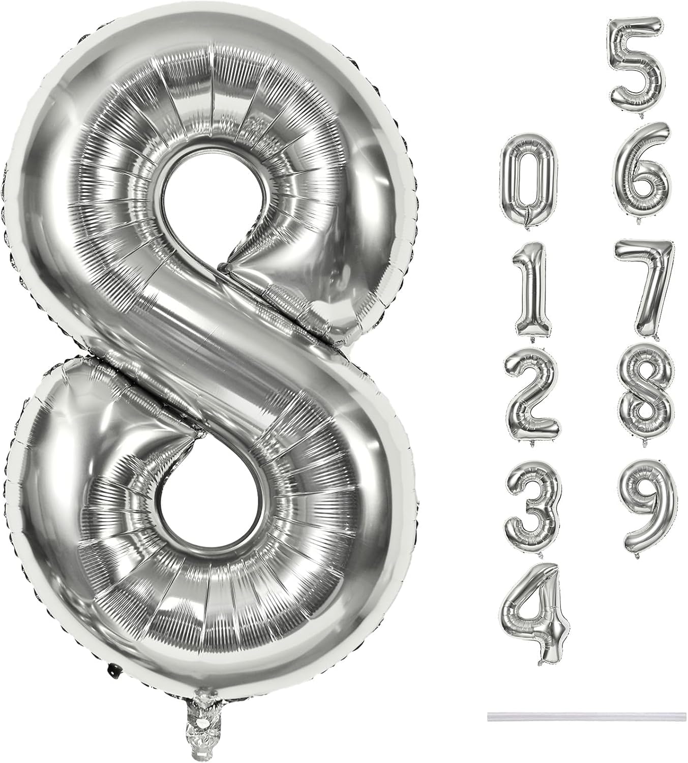 Silver Foil Balloon Number 8 - 40'' Giant Self-Inflating Helium Balloon for 8th Birthday & Anniversary Celebrations