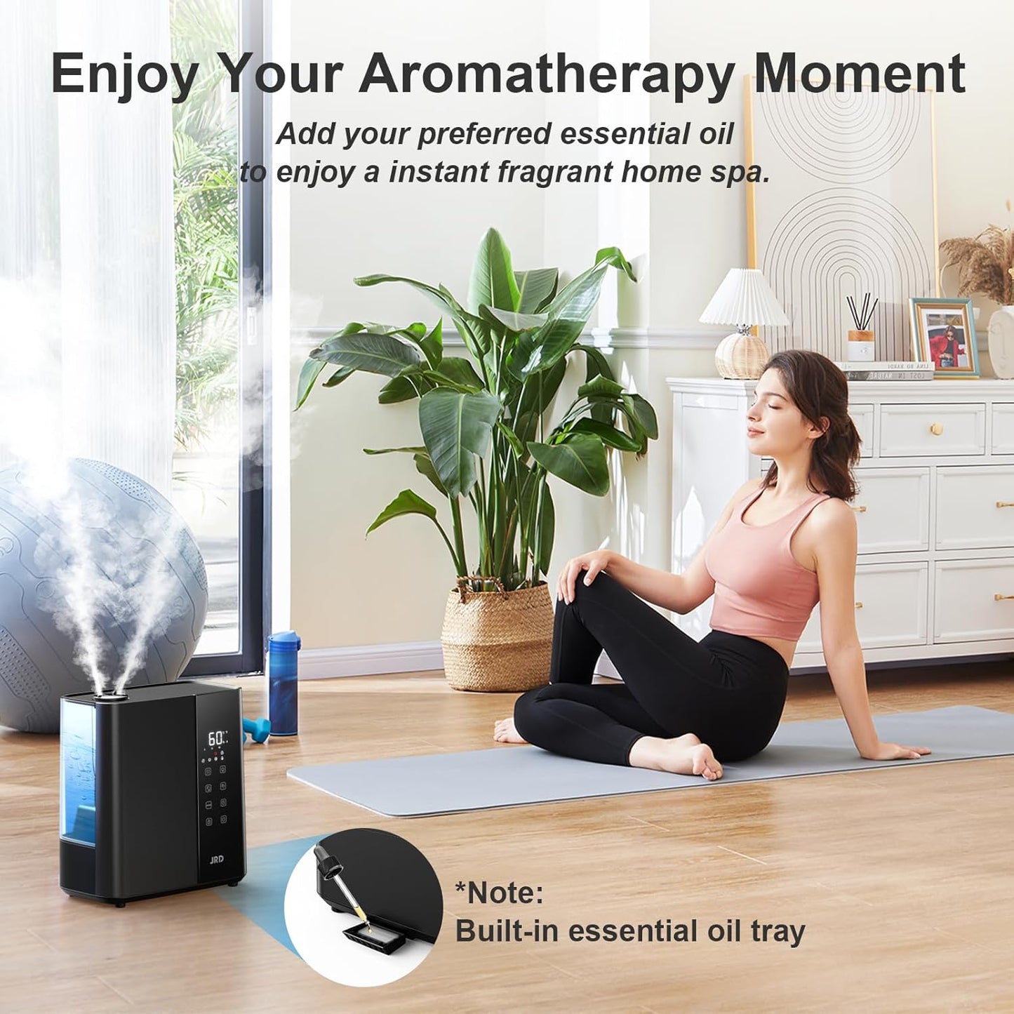 JRD Ultrasonic Humidifier - 5L Warm & Cool Mist for Fast Relief | 50H Runtime, 7 Color Light, Quiet Operation - Black