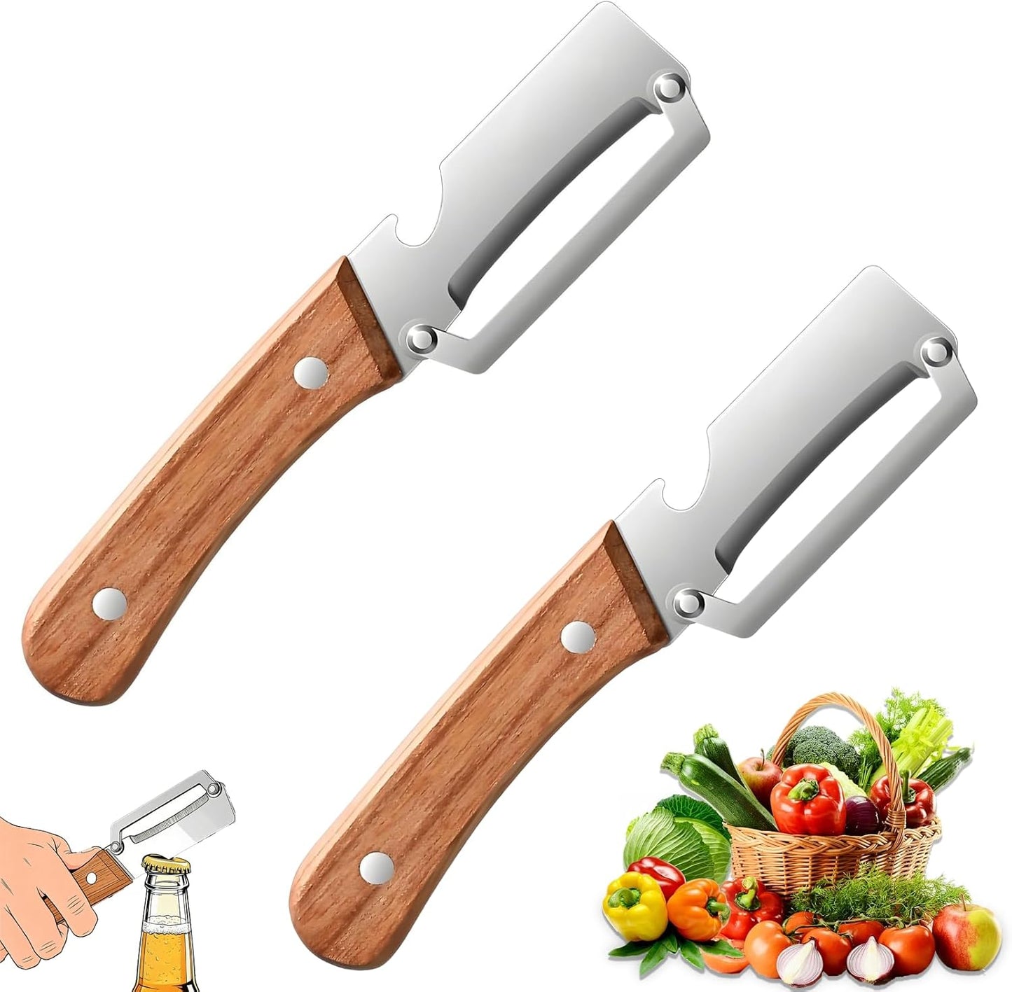 Skiennix Vegetable Peeler Set - Ergonomic Wooden Handle & Stainless Steel Blade | 2-Pack Kitchen Essential