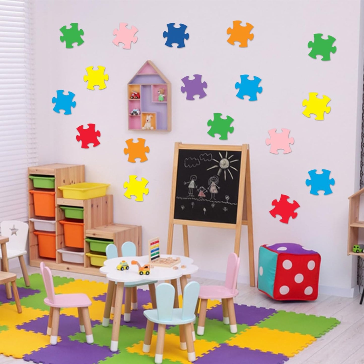 MixTeach 200 Pcs Puzzle Pieces | 4 Inch Die Cut Paper Accents for Classroom & Party Decorations