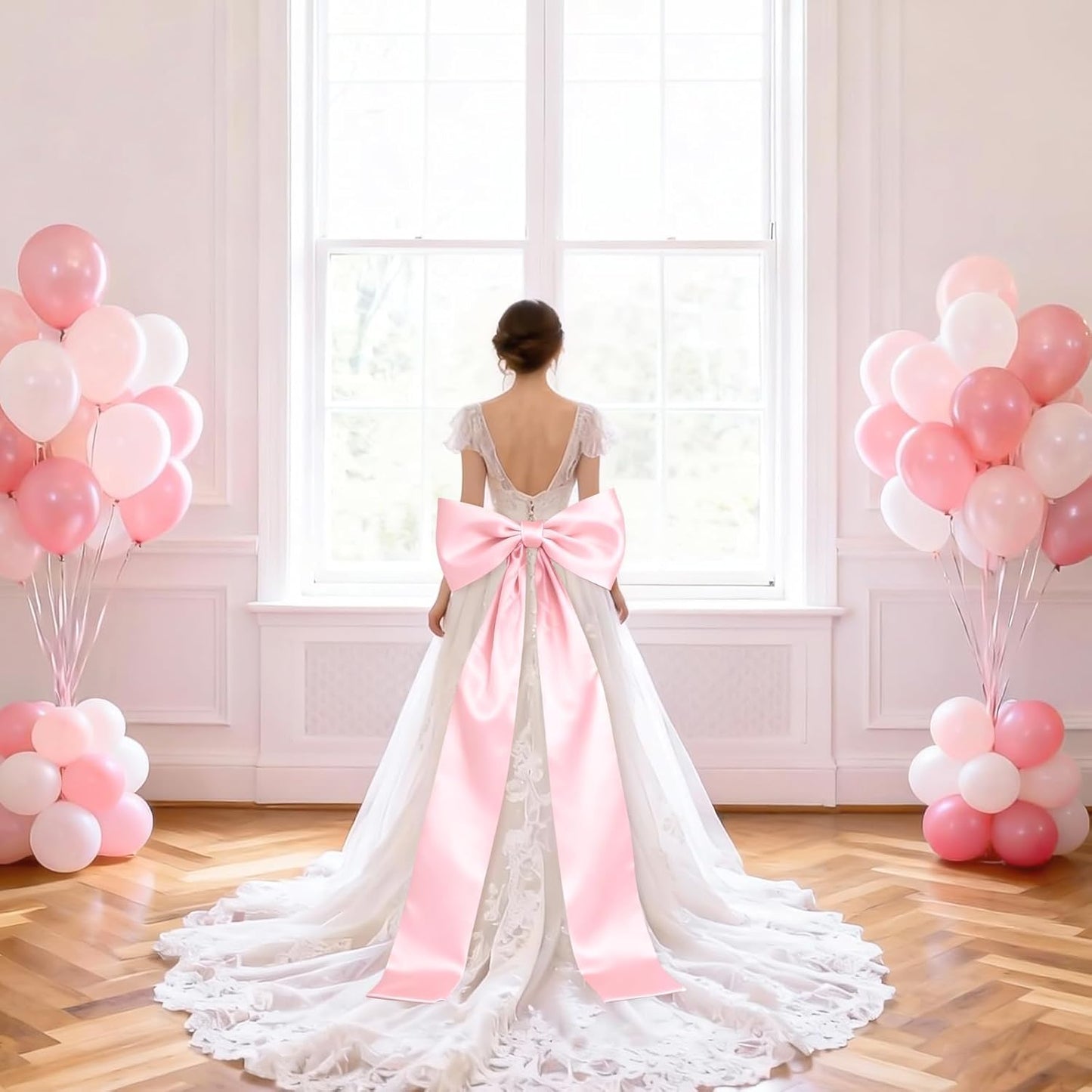 Skiennix Extra Long Satin Pink Bow - Elegant Wall Decor for Coquette Rooms | 70x20 Inch for Events & Celebrations