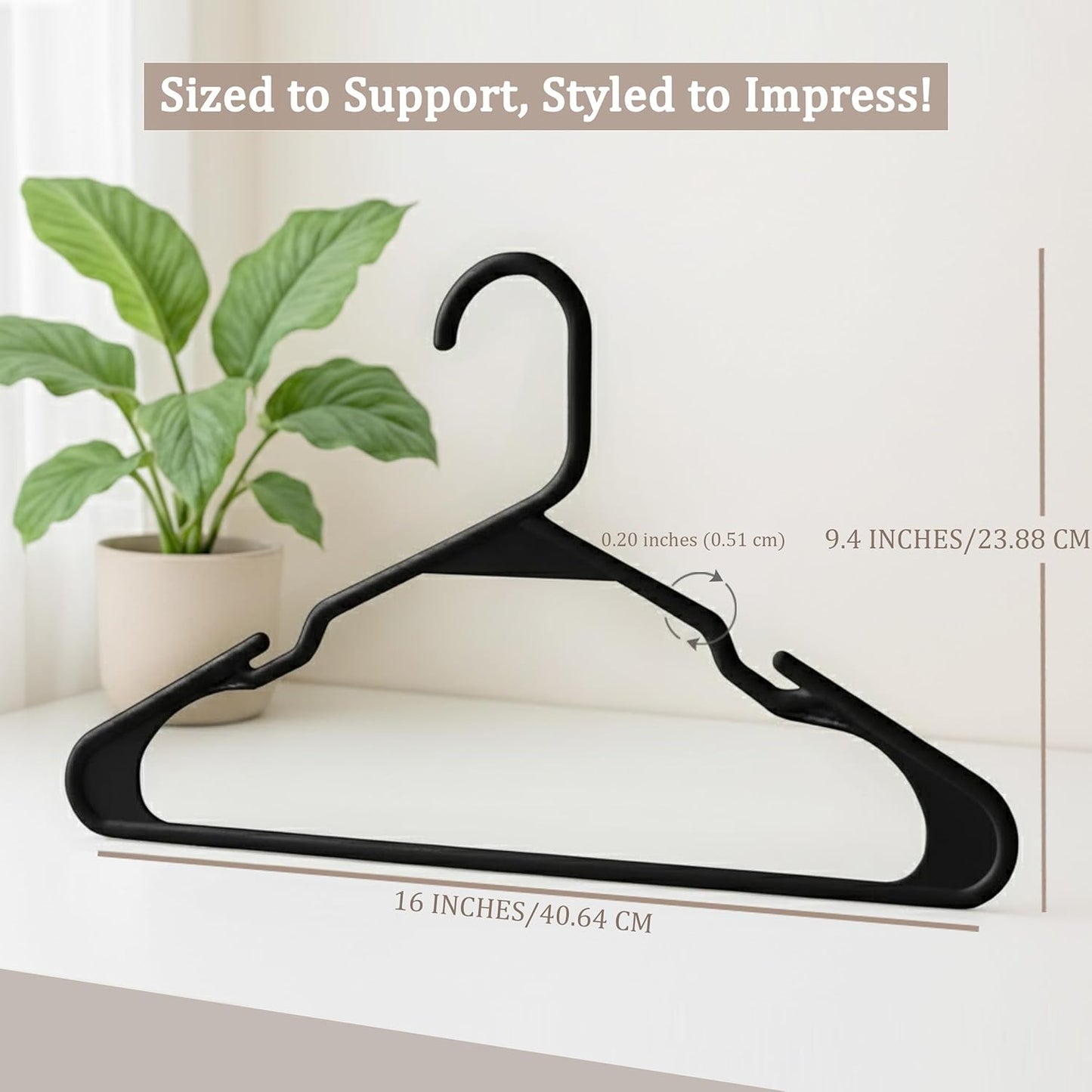 Utopia Home Plastic Hangers - Space-Saving Non-Slip Clothes Hangers | 50 Pack in Black for Closet Organization