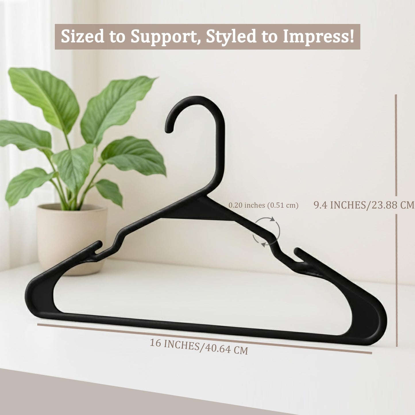 Utopia Home Plastic Hangers 20 Pack - Perfect Space Saving Clothes Hanger - Durable and Strong - Perfect Closet Organizers with Shoulder Grooves (Black)