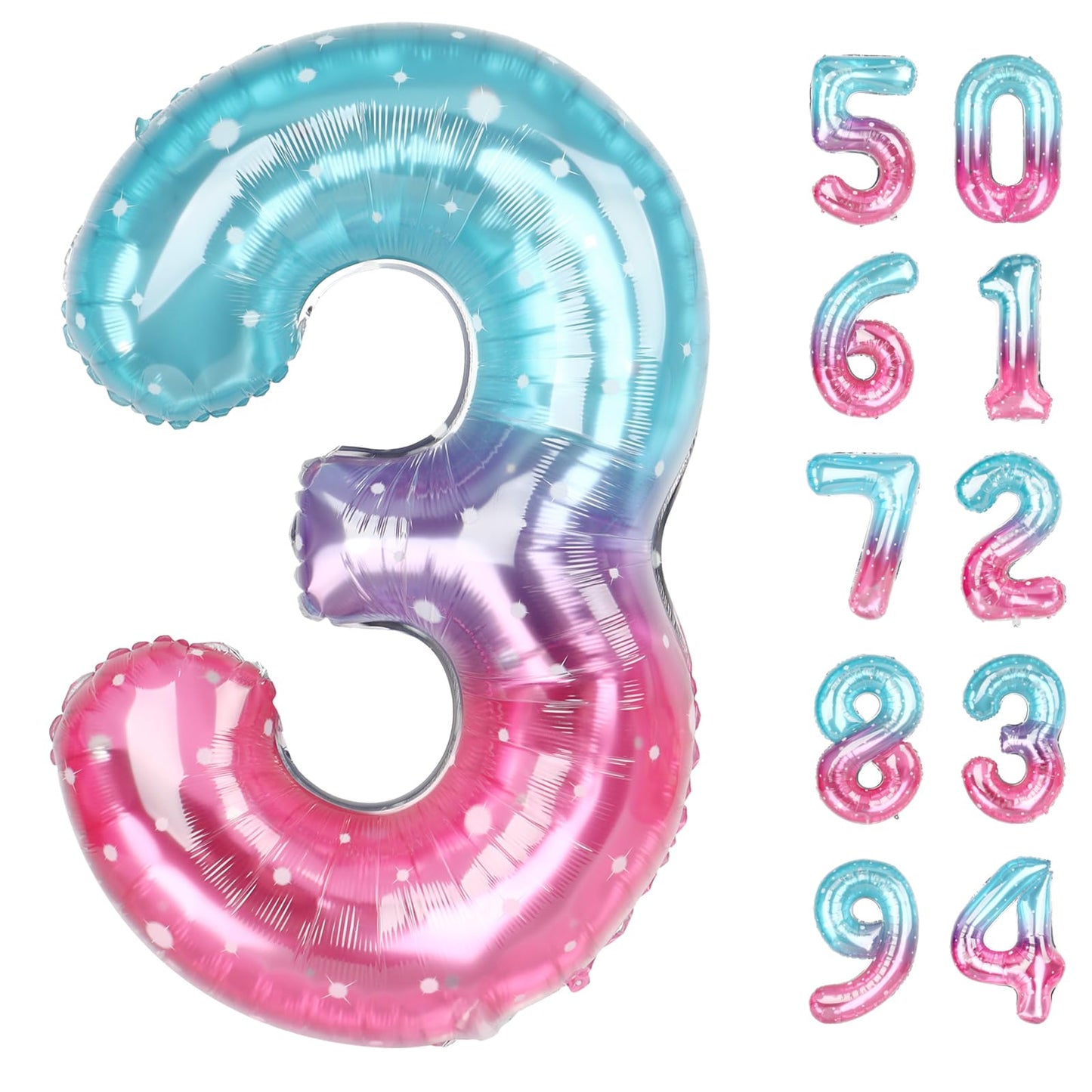Starry Sky 3 Balloon, Number Balloons 40 Inch, 3rd Birthday Decorations for Kids Girls Women Party Supplies for Party Decorations, Number 3 Balloon