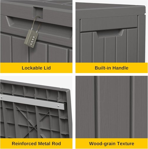 EAST OAK 60 Gallon Outdoor Storage Box - Waterproof Resin Deck Bin for Patio Cushions & Tools | Grey