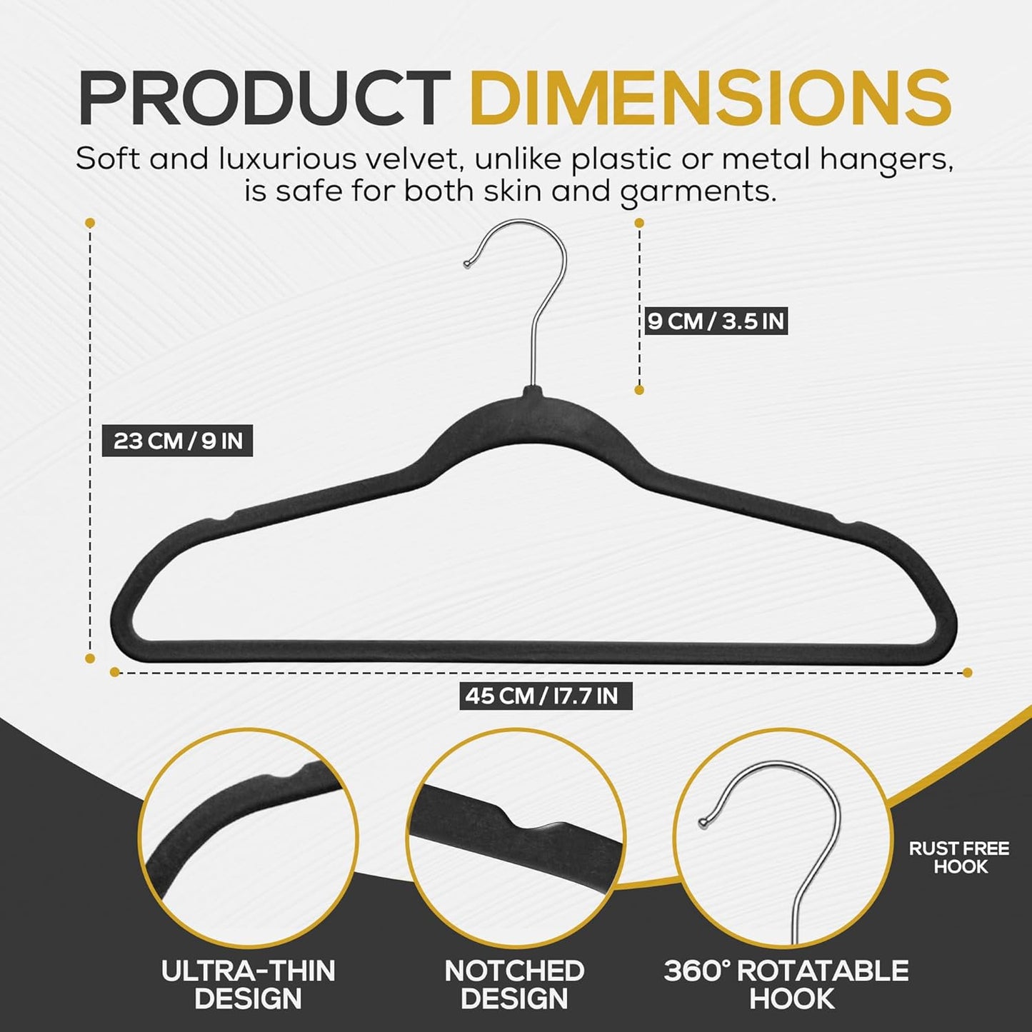 Techzoo Velvet Hangers - Ultra Thin Non-Slip Space-Saving Design | 50 Pack, Heavy Duty, Black