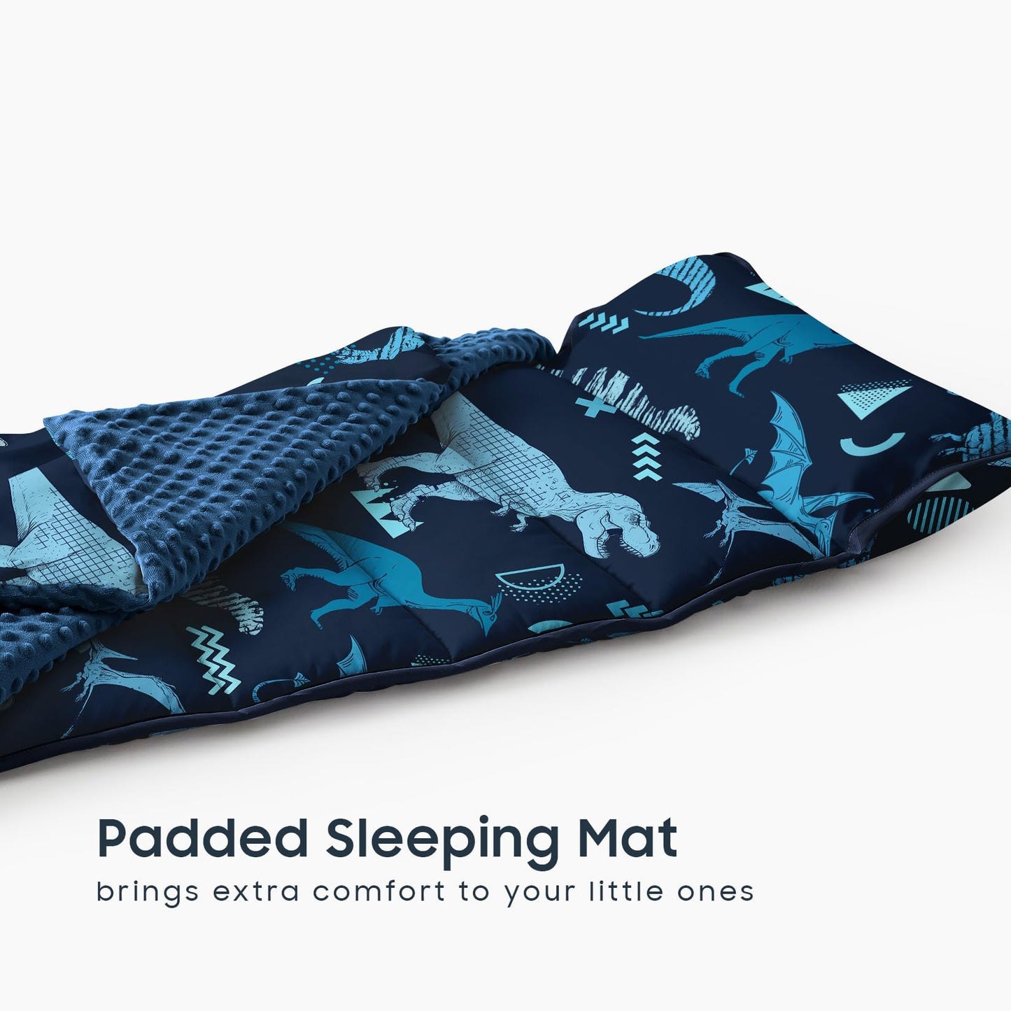 Wake In Cloud - Toddler Nap Mat with Pillow and Minky Fleece Blanket, for Kids Boys in Daycare Preschool Kindergarten, Roll Up Sleeping Bag, Jurassic Dinosaur World Sketch, Navy Blue, Standard