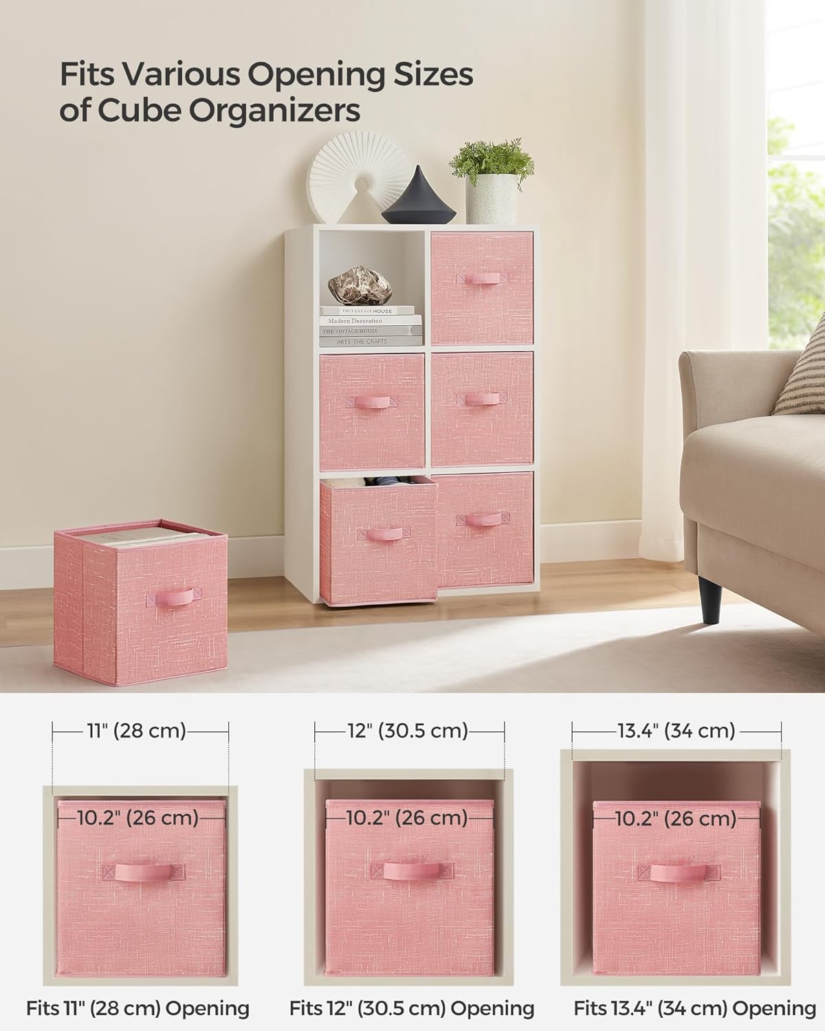 SONGMICS Storage Cubes - 11-Inch Non-Woven Fabric Bins with Double Handles - Set of 6, Jelly Pink Closet Organizers