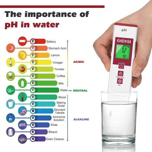 GIDIGI pH Meter for Water with Color Display pH Test Strip Function Pro Digital pH Level Tester ATC pH Calibration Kits Water Quality Tester for Pool Spa Hot Tub Hydroponics Aquarium Drinking Water