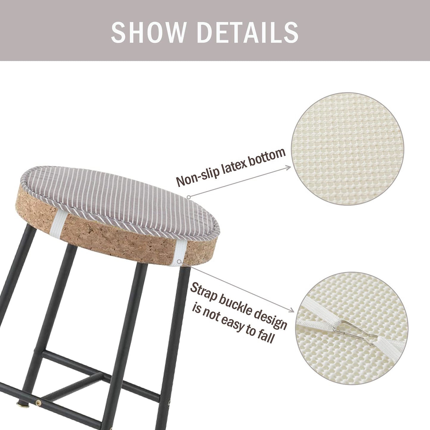 Round Stool Chair Cushions for Kitchen Dining Seat Pads with Ties 2 Pack Non Slip Cushions Pad for High Stool Chairs Bistro Bar Seat 13 Inch, Grey Strip