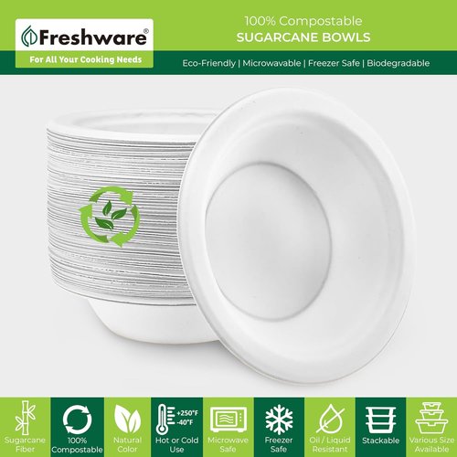 Freshware Paper Bowls - Biodegradable 16 oz. Heavy-Duty Soup Bowls | 125-Pack Microwave & Freezer Safe