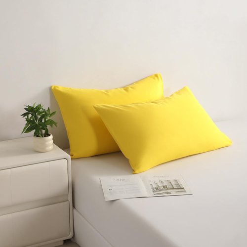 BEDSUM Microfiber Pillowcases Set of 2 - Soft, Wrinkle Resistant, Easy Care | 20x26 Inches, Yellow