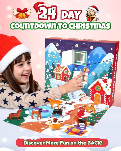 Dog Advent Calendar 2025 - 24 Days of Fun with 12 Dog Figurines & Playground Accessories for Kids