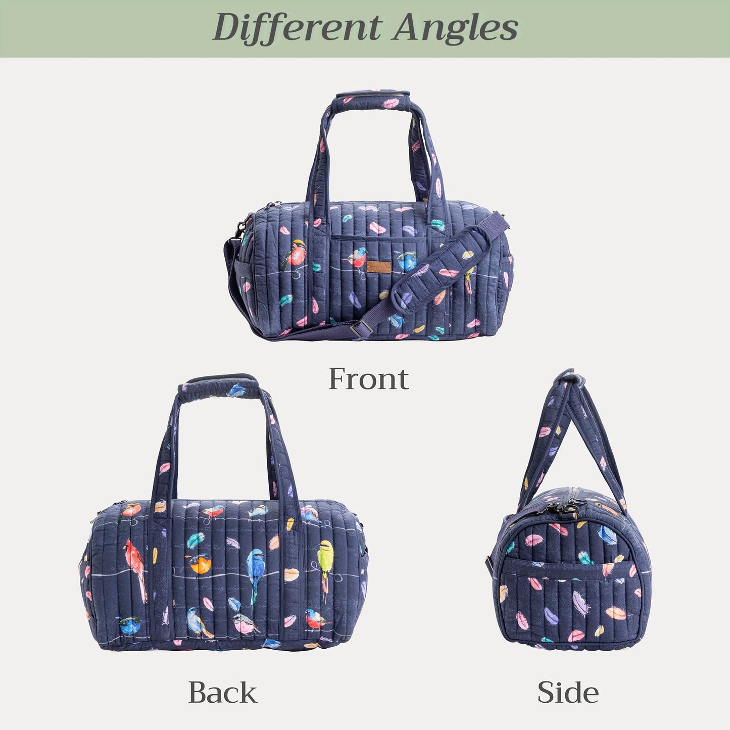 Maison d' Hermine Weekend Duffel Bags for Women Cotton Quilted Overnight Luggage Weekend Bag for Men Gym Sports Gifts Travel Business Travellers Trip Mothers Day Gifts -Birdies on Wire - Navy