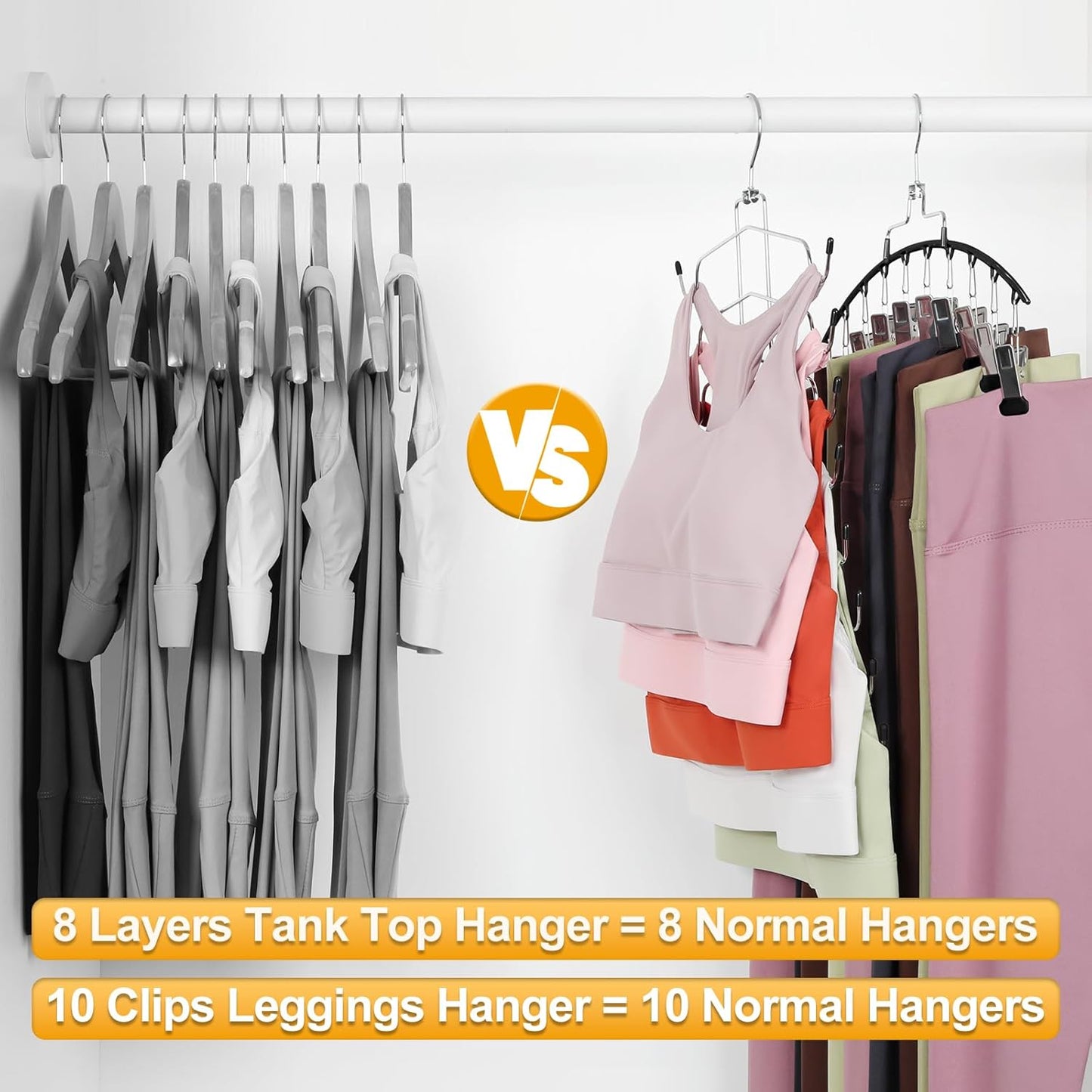TOPIA HANGER 4-Pack Gym Clothes Organizer - Space-Saving Tank Top & Leggings Hangers | Black