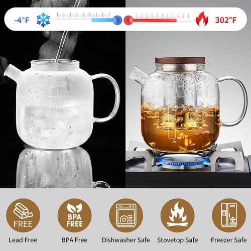 DOPUDO Glass Teapot With Stainless Steel Infuser 1200ml, Glass Tea Pot, Loose Leaf Tea Kettle, Glass Kettle Stovetop, Teapot With Strainer, Tea Infuser Pot Glass Teacup Tea Cups For Blooming Tea