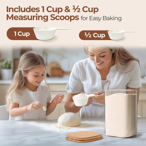 ComSaf Large Glass Storage Containers - 4Qt Wide Mouth with Lids for Flour, Sugar & Pantry Organization