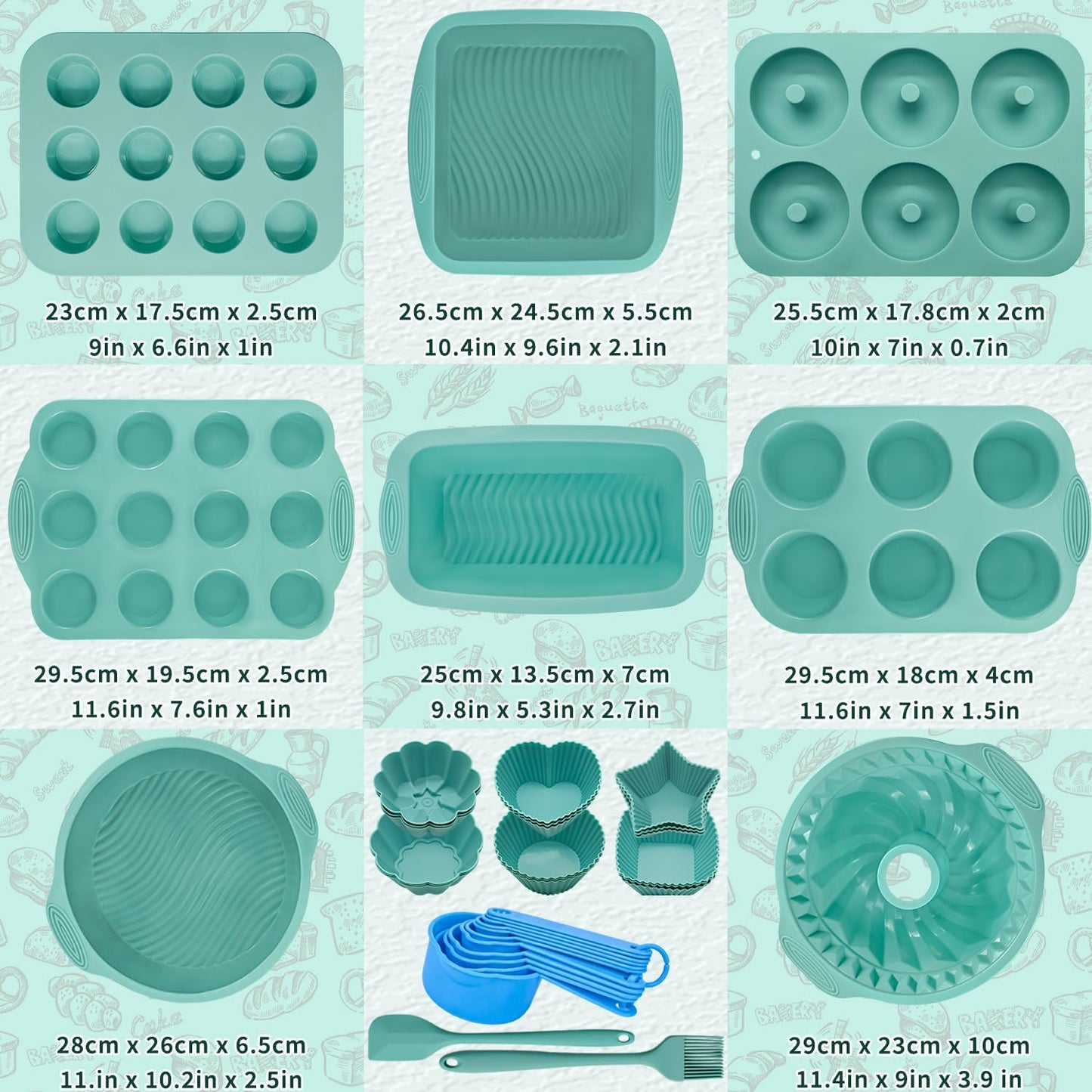 Skiennix Silicone Bakeware Set - 39 Nonstick Baking Pans with Cake, Muffin, and Donut Molds