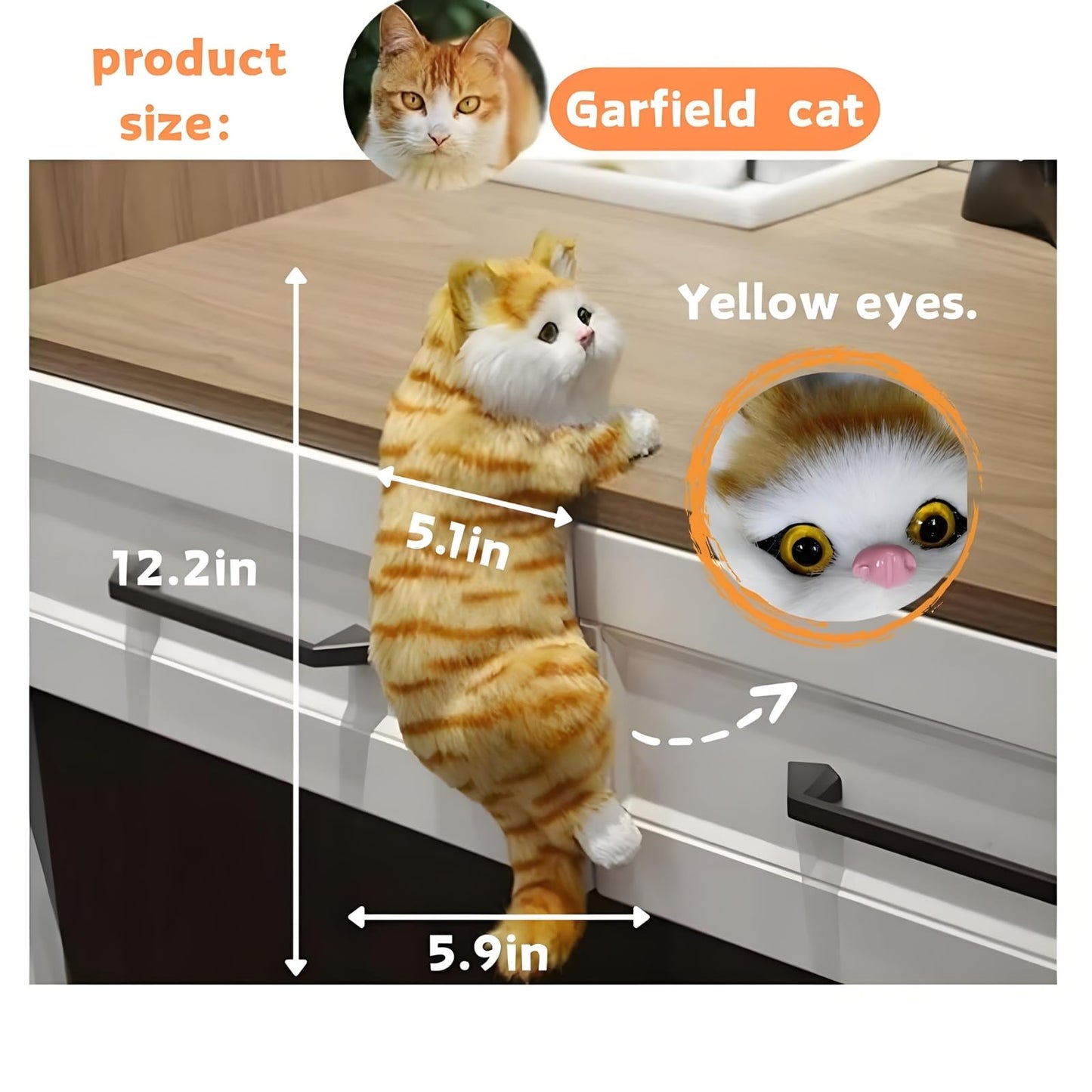 Realistic Furry Kitty,Nightstand Decor,Simulation Hanging Cat,Cat Figurines,Cat Gifts for Women,Home Office Car Decoration,Realistic Plush Kitty,Synthetic Fur,Handmade Lifelike Cat Statue (Yellow)