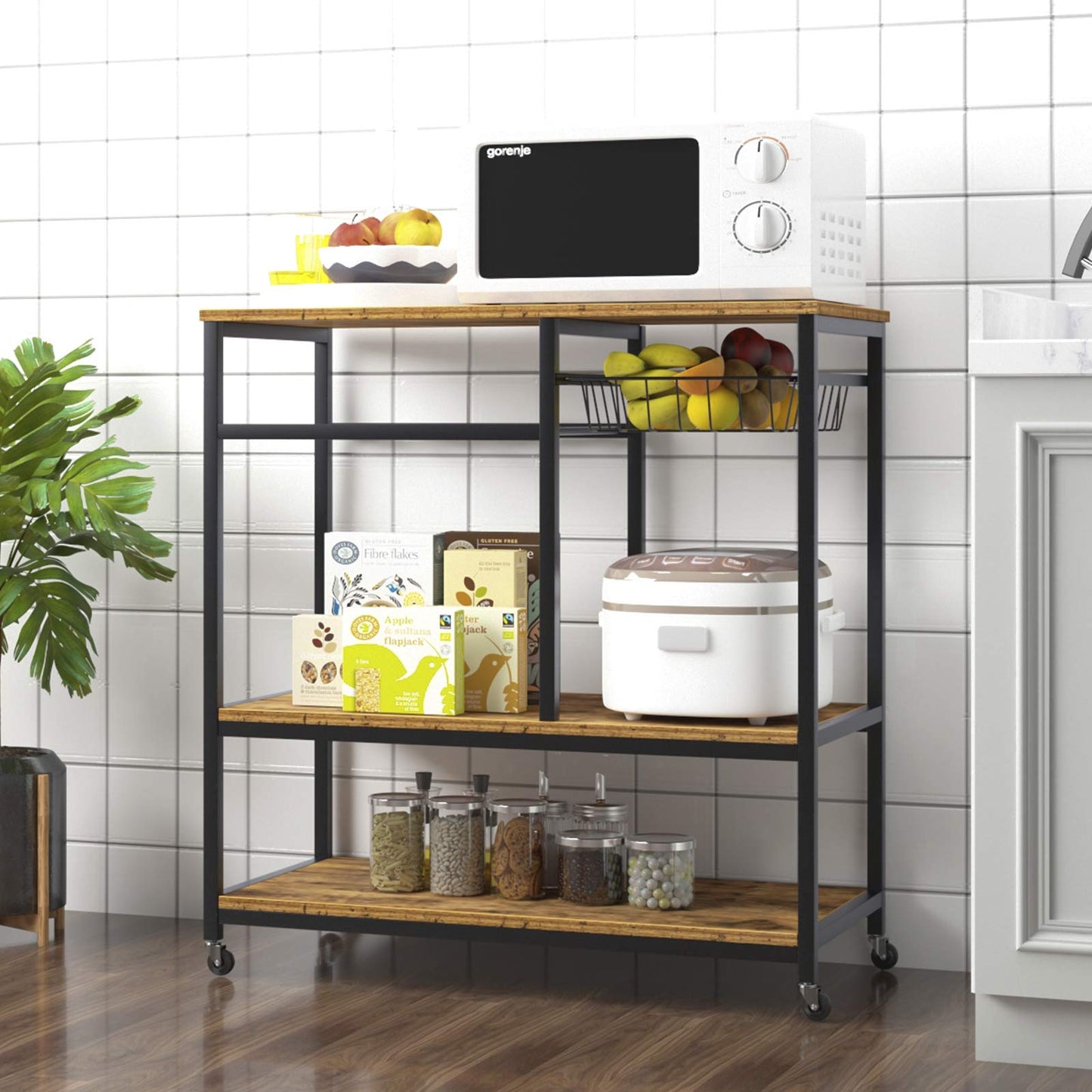 soges Kitchen Baker's Rack Kitchen Cart Utility Storage Shelf Microwave Oven Stand Storage Shelf Rustic Brown YL-D5002