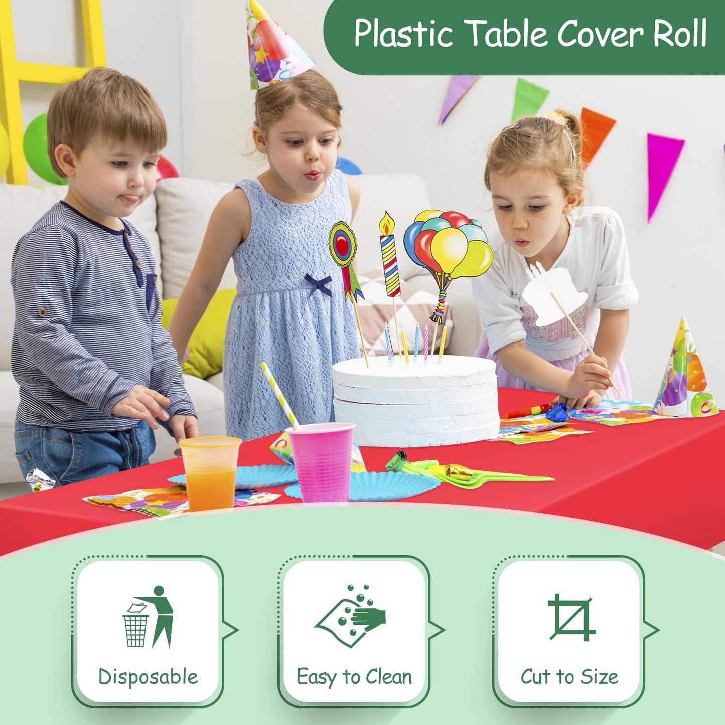 Kongdaoth 54" X 100' Plastic Tablecloth Roll Red Disposable Plastic Table Cover with Cutter Box, Disposable Table Cloth for Parties