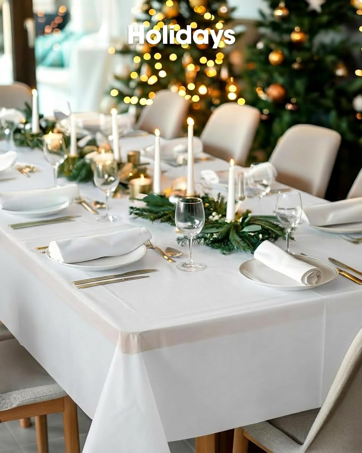 Pureegg Disposable Table Cloths - 10 Pack of 54 x 108 Inch White Rectangular Covers for Parties & Weddings