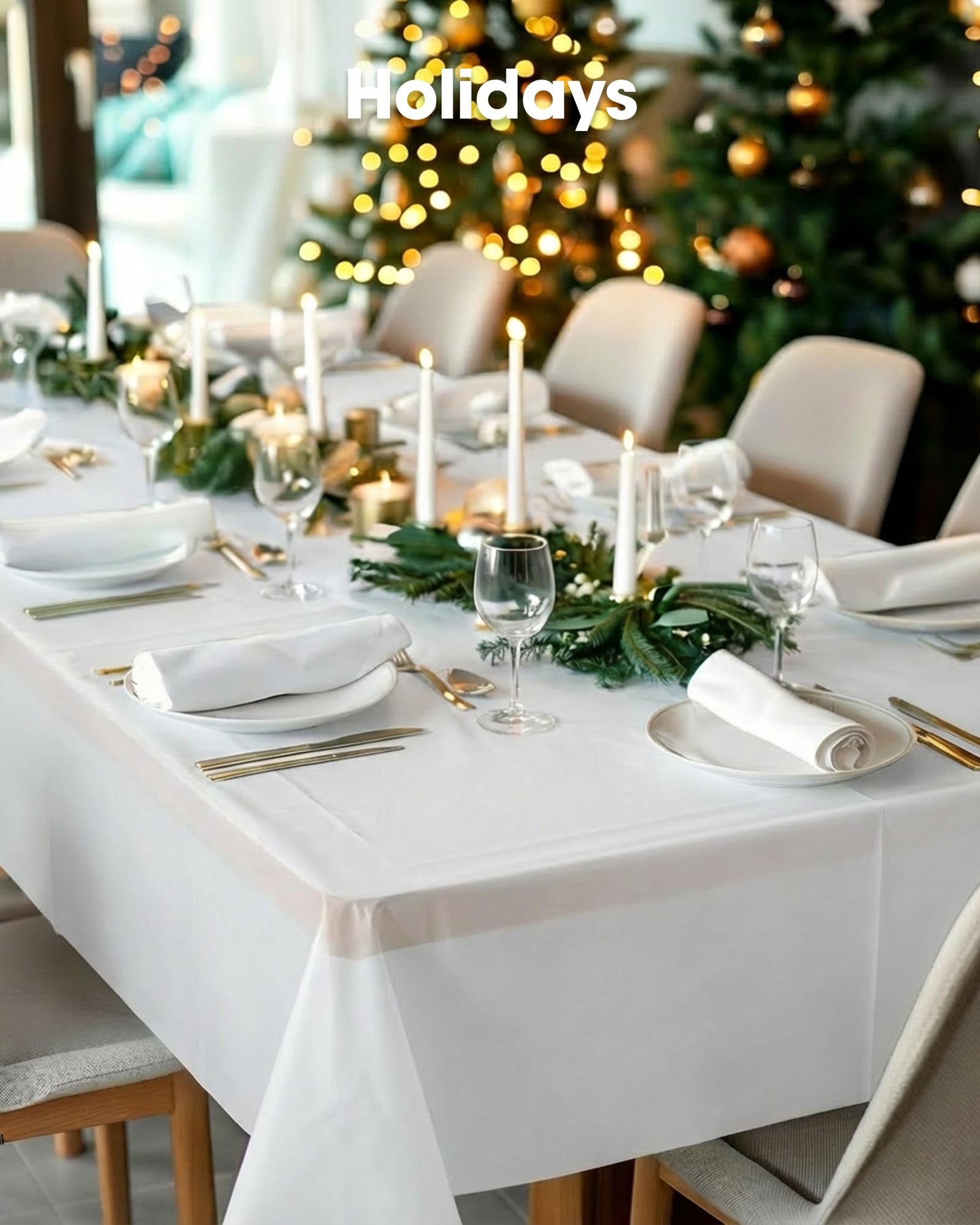 Pureegg Plastic Table Cloth Disposable 6 Pack, 54 x 108 Inch Table Cloths, Party, Picnic, Wedding, Decorative Tablecloths, Rectangle, White Plastic Cover, Waterproof, White