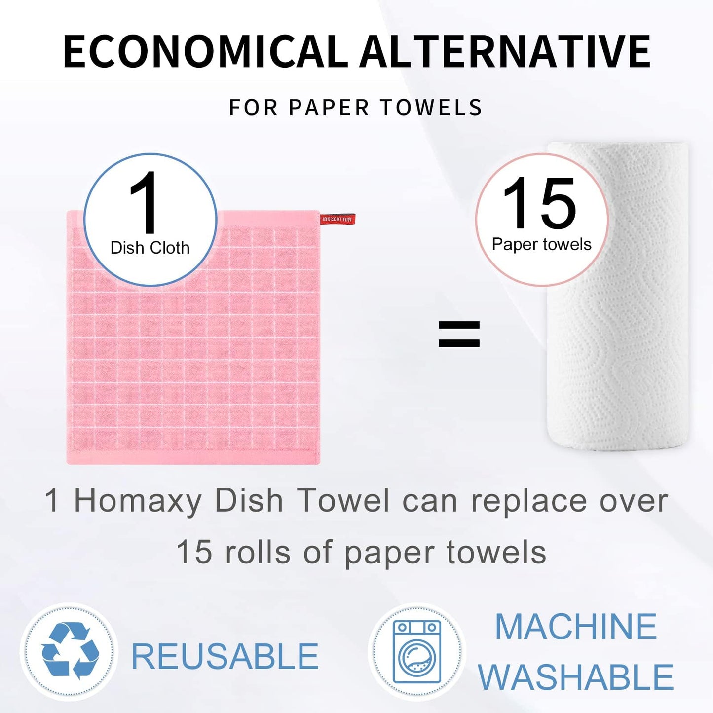 Homaxy 100% Cotton Terry Kitchen Dish Cloths, Ultra Soft and Absorbent Dish Towels for Kitchen, Suitable for Drying and Washing Dishes, 24 Pack, 12 x 12 Inches, Pink