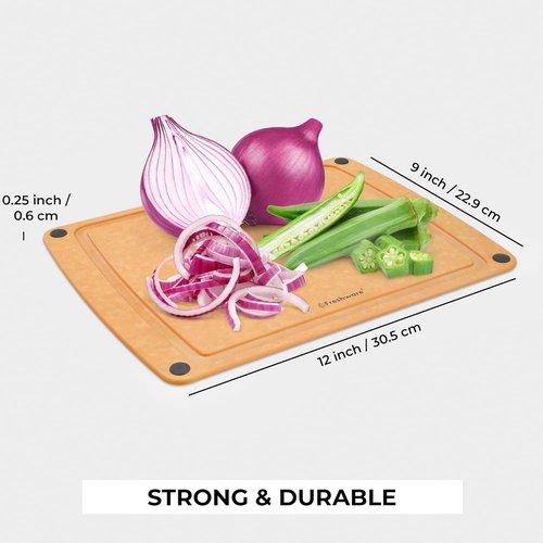 Freshware Wood Cutting Board - Juice Groove & Non-Slip Silicone Feet | Medium 12" x 9" Natural Finish