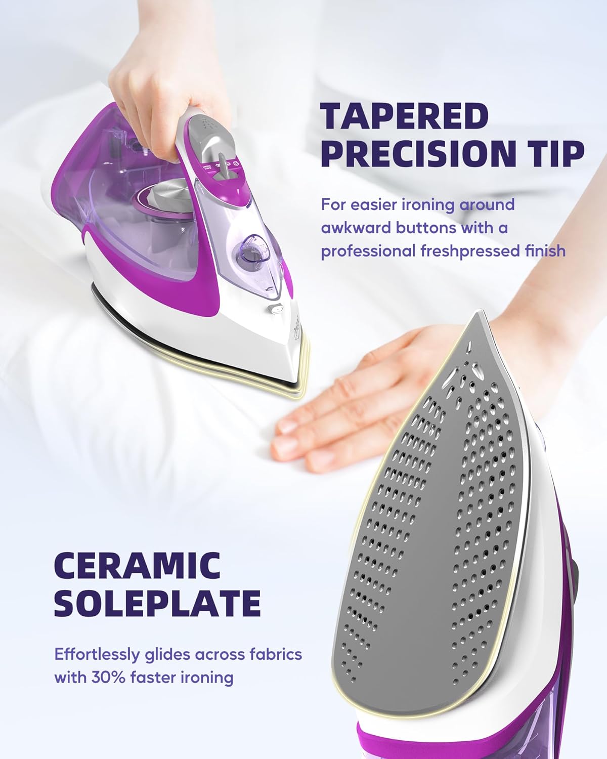 Omaiga Steam Iron - 1750W Fast Heating with Powerful Steam | 15.21oz Water Tank, Ceramic Soleplate