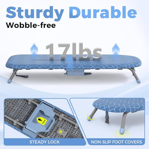 APEXCHASER Small Ironing Board - Portable Tabletop Design with Iron Holder & 2 Heat-Resistant Covers