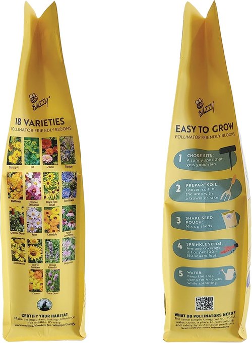 BUZZY Wildflower Seed Mix - 18 Pollinator-Friendly Varieties for Eco-Friendly Gardens | 1lb Bag