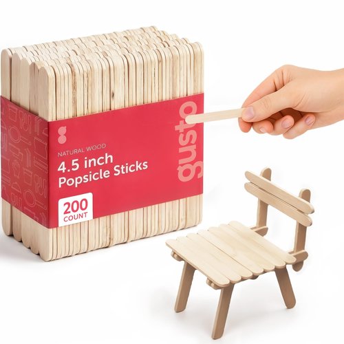 GUSTO [200 Count] 4.5 Inch Wooden Multi-Purpose Popsicle Sticks for Crafts, Ice, Ice Cream, Waxing, and Tongue Depressor Wood Sticks (Formerly Comfy Package)