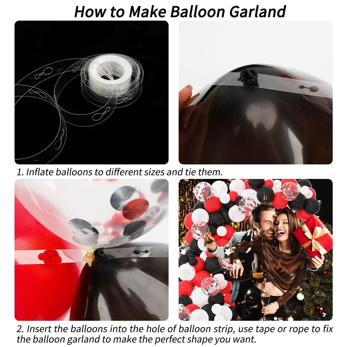 RUBFAC 129pcs Red Black White Balloons Confetti Garland Arch Kit for Graduation BBQ Casino Theme Party Decorations Poker Card Racing Car Birthday Supplies